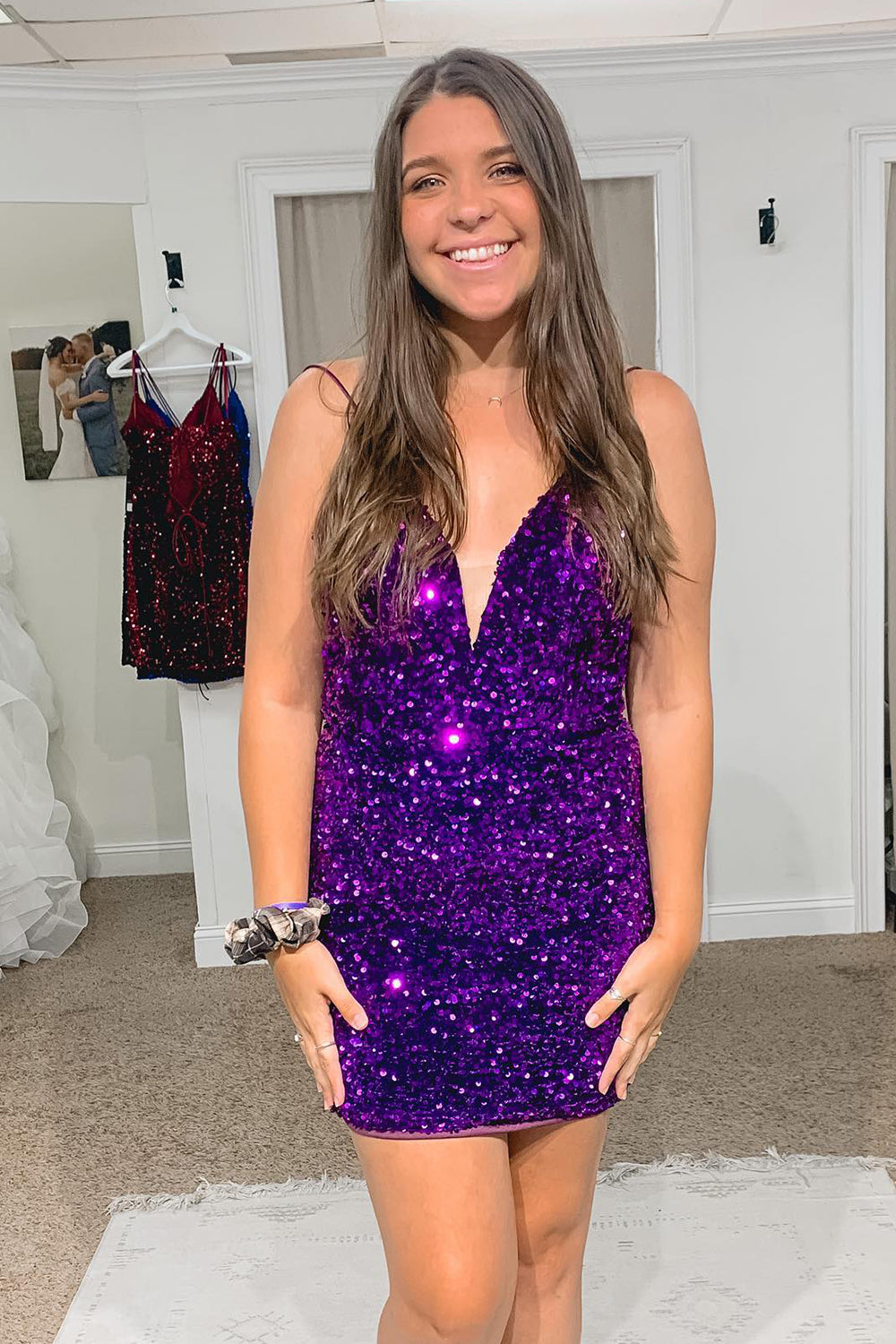 Royal Blue Homecoming Dresses Criss-Cross Straps Sequin Tight Short Hoco Dresses