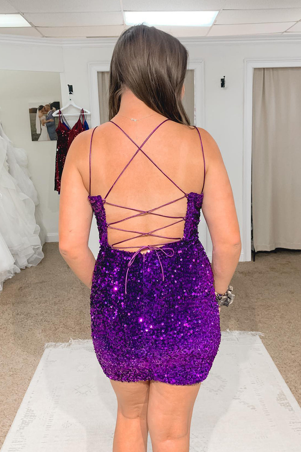 Royal Blue Homecoming Dresses Criss-Cross Straps Sequin Tight Short Hoco Dresses