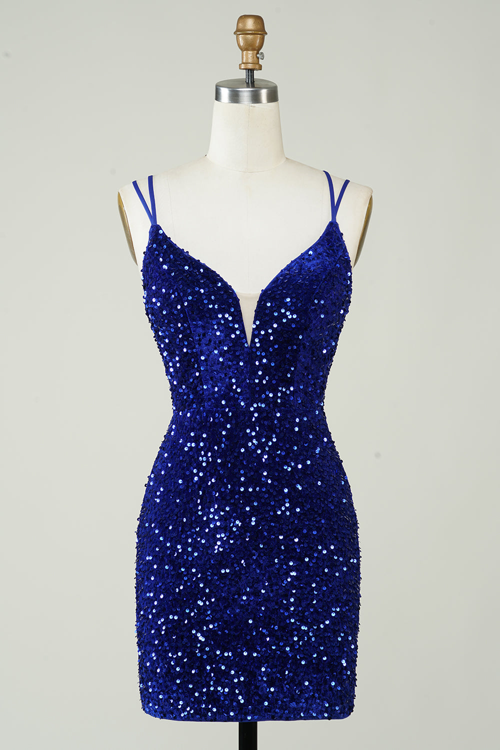 Royal Blue Homecoming Dresses Criss-Cross Straps Sequin Tight Short Hoco Dresses