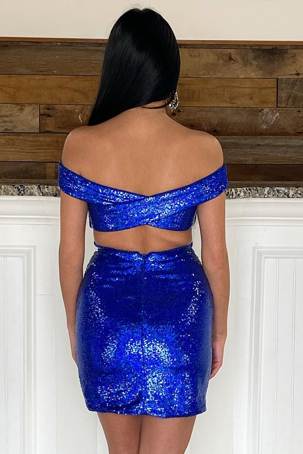 Royal Blue Homecoming Dresses Open Back Sequin Tight Hoco Dresses