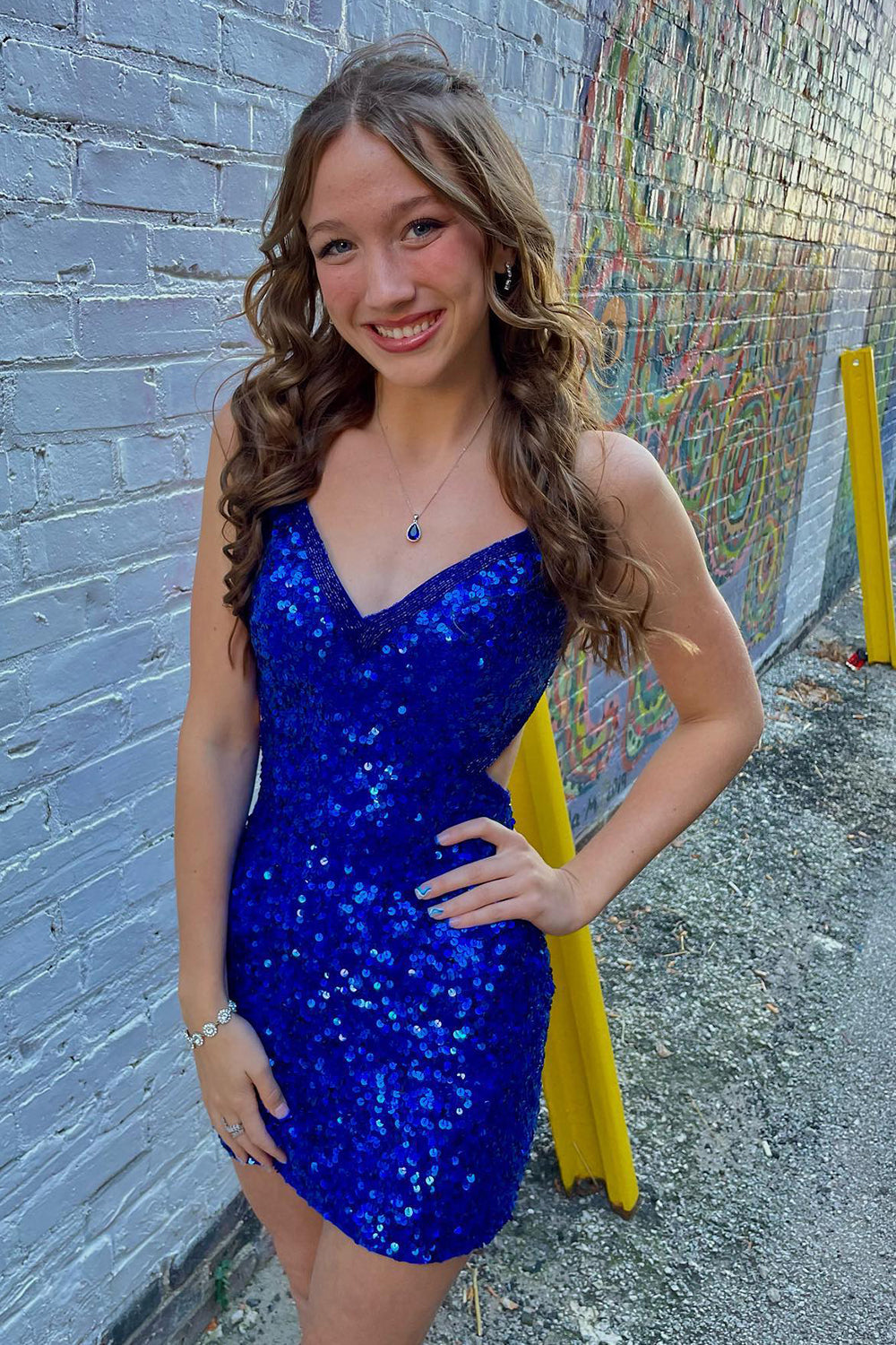 Royal Blue Homecoming Dresses Sequined Criss-Cross Straps Tight Short Cocktail Dresses