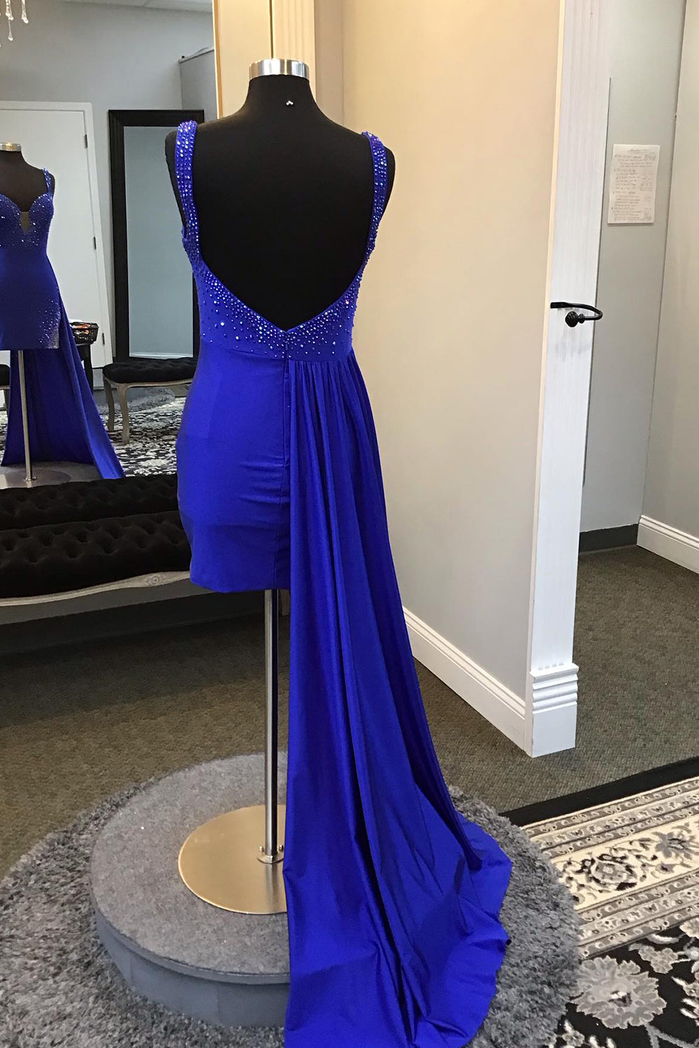 Royal Blue Homecoming Dresses Tight Short Cocktail Dresses With Beadings