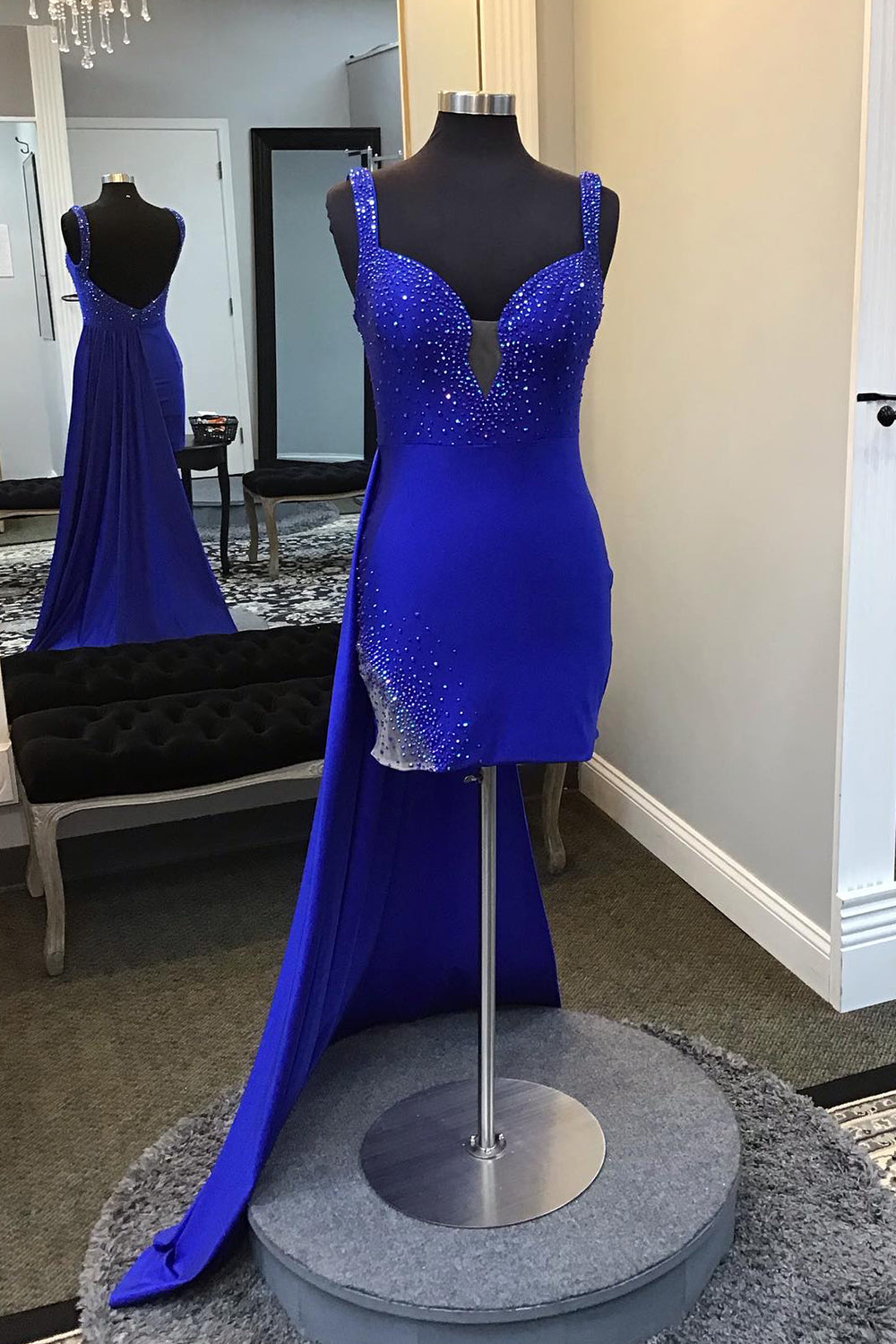 Royal Blue Homecoming Dresses Tight Short Cocktail Dresses With Beadings
