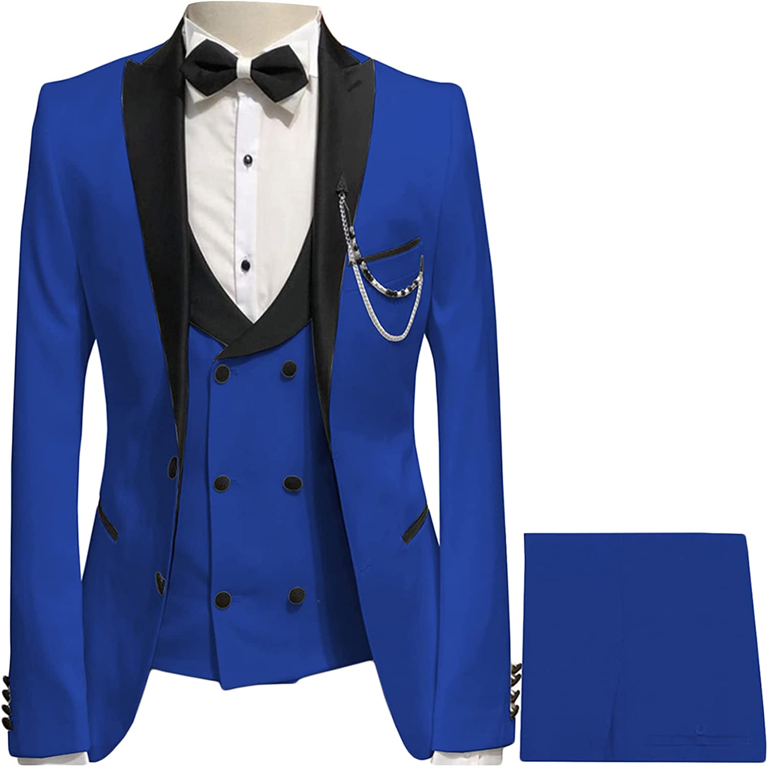 Royal Blue Peaked Lapel 3 Piece Close Fitting Prom Suit