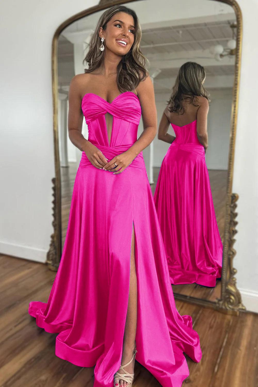 Royal Blue Prom Dress A Line Corset Satin Long Evening Dress with Slit