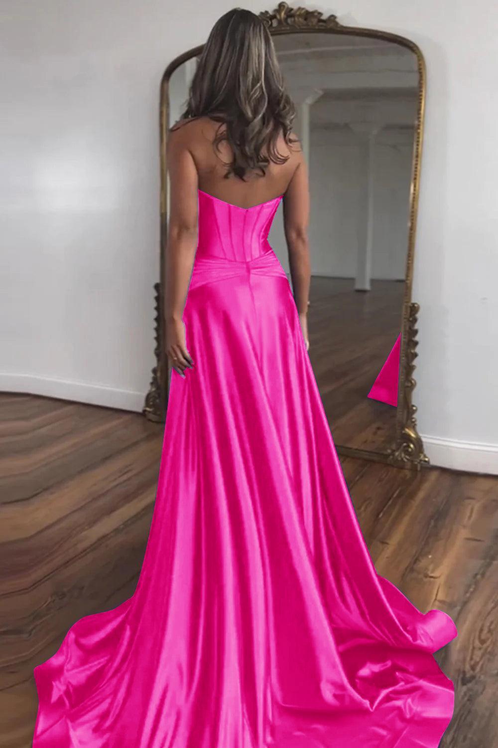 Royal Blue Prom Dress A Line Corset Satin Long Evening Dress with Slit