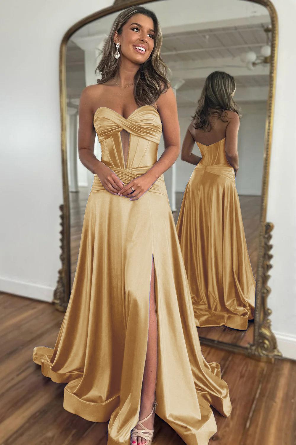 Royal Blue Prom Dress A Line Corset Satin Long Evening Dress with Slit