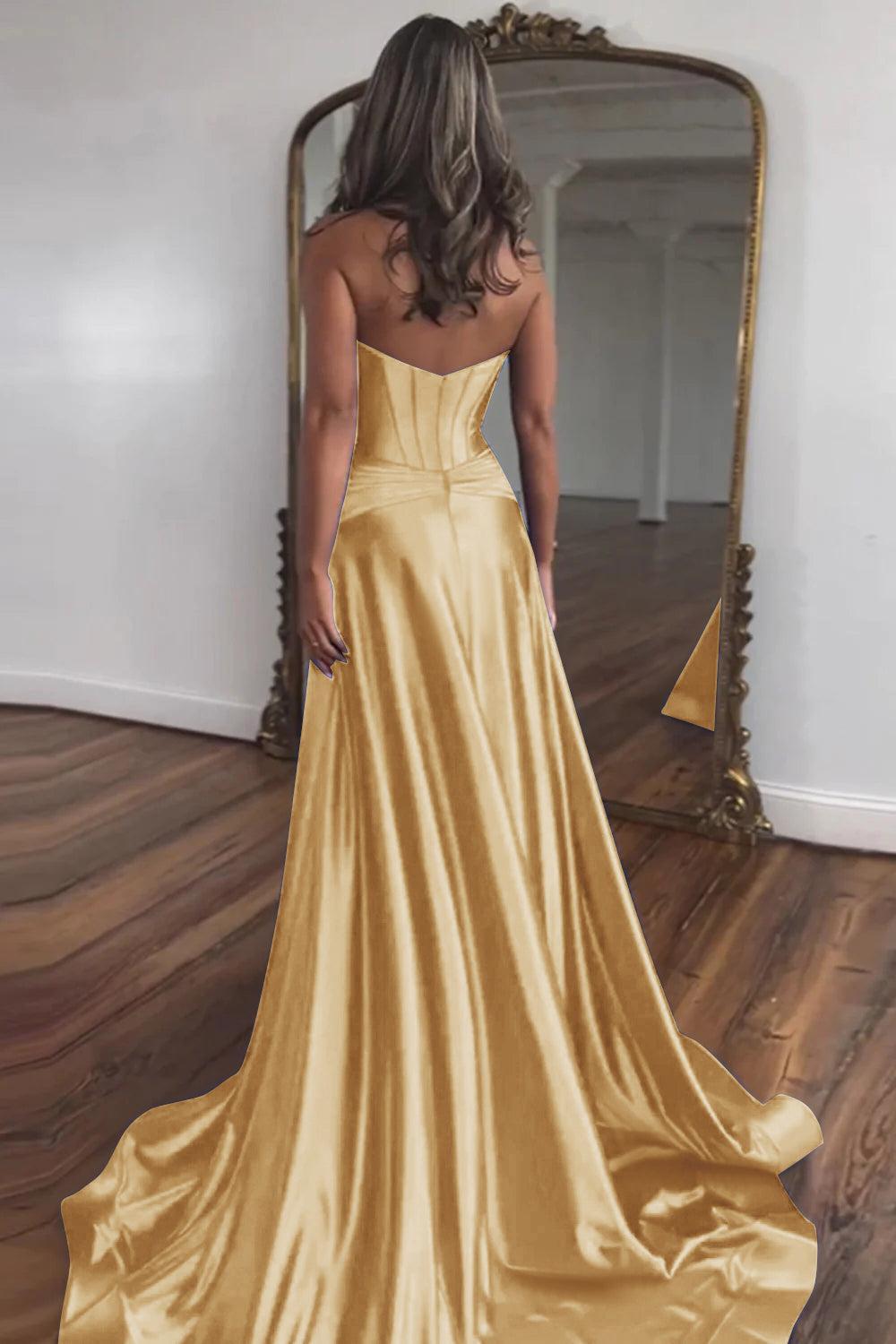 Royal Blue Prom Dress A Line Corset Satin Long Evening Dress with Slit