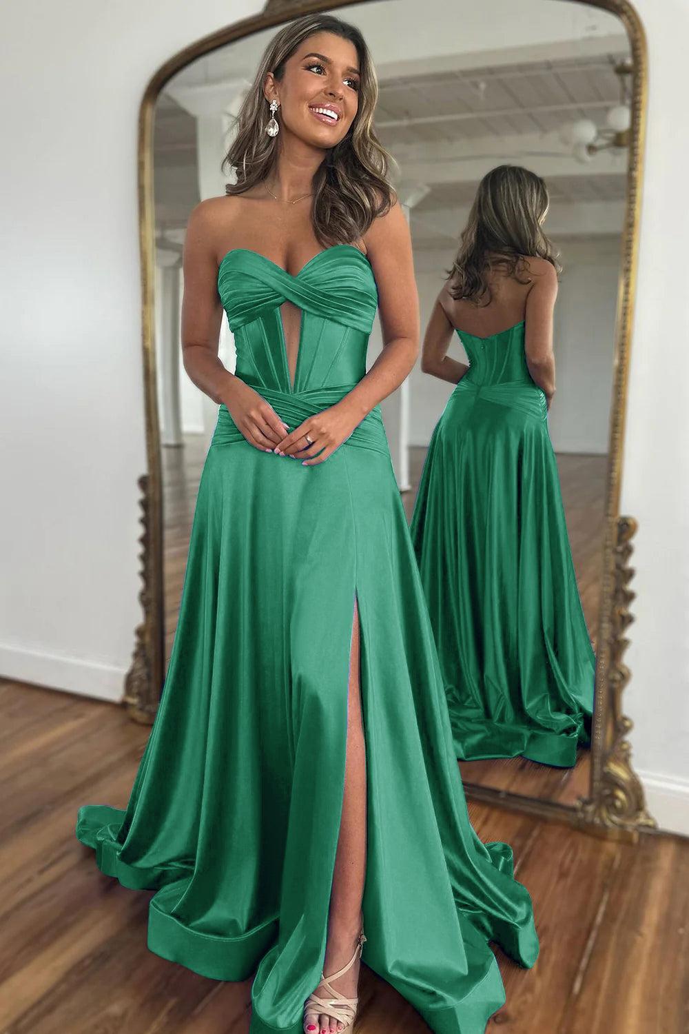 Royal Blue Prom Dress A Line Corset Satin Long Evening Dress with Slit