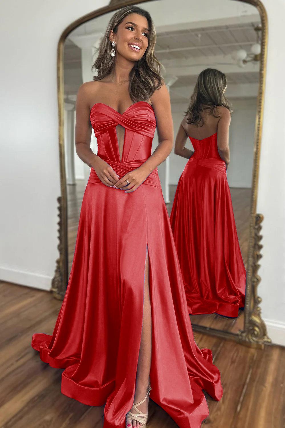 Royal Blue Prom Dress A Line Corset Satin Long Evening Dress with Slit