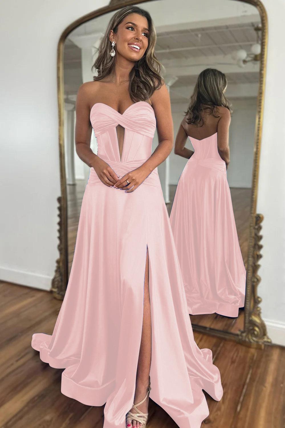 Royal Blue Prom Dress A Line Corset Satin Long Evening Dress with Slit