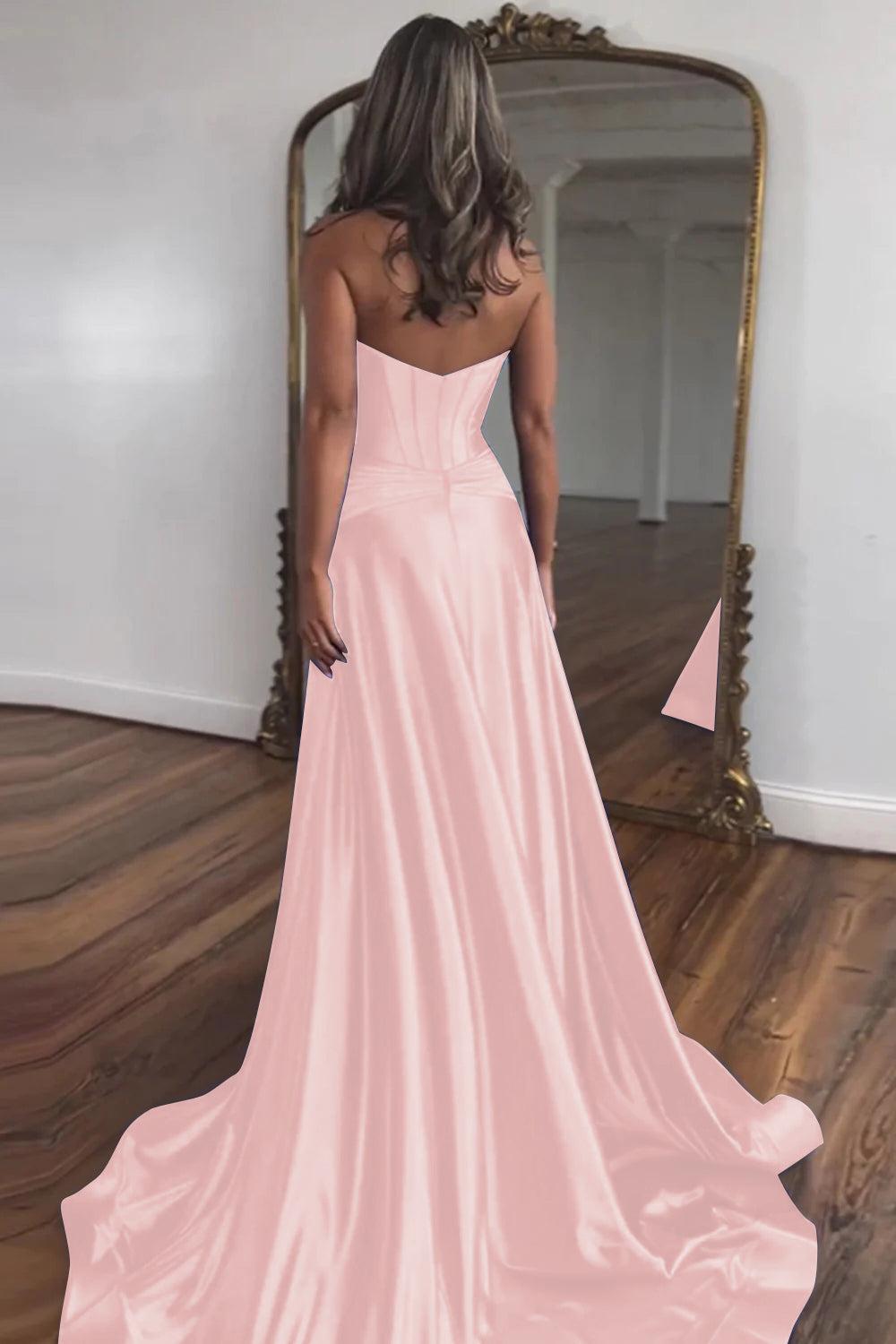 Royal Blue Prom Dress A Line Corset Satin Long Evening Dress with Slit