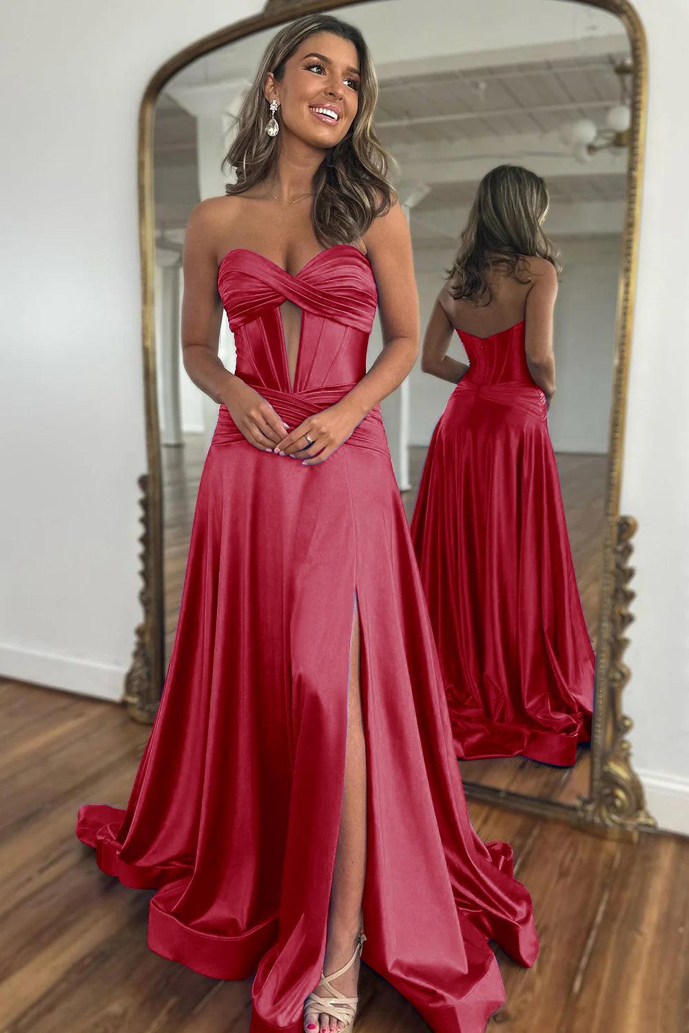 Royal Blue Prom Dress A Line Corset Satin Long Evening Dress with Slit