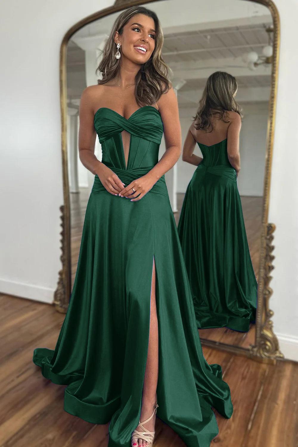 Royal Blue Prom Dress A Line Corset Satin Long Evening Dress with Slit