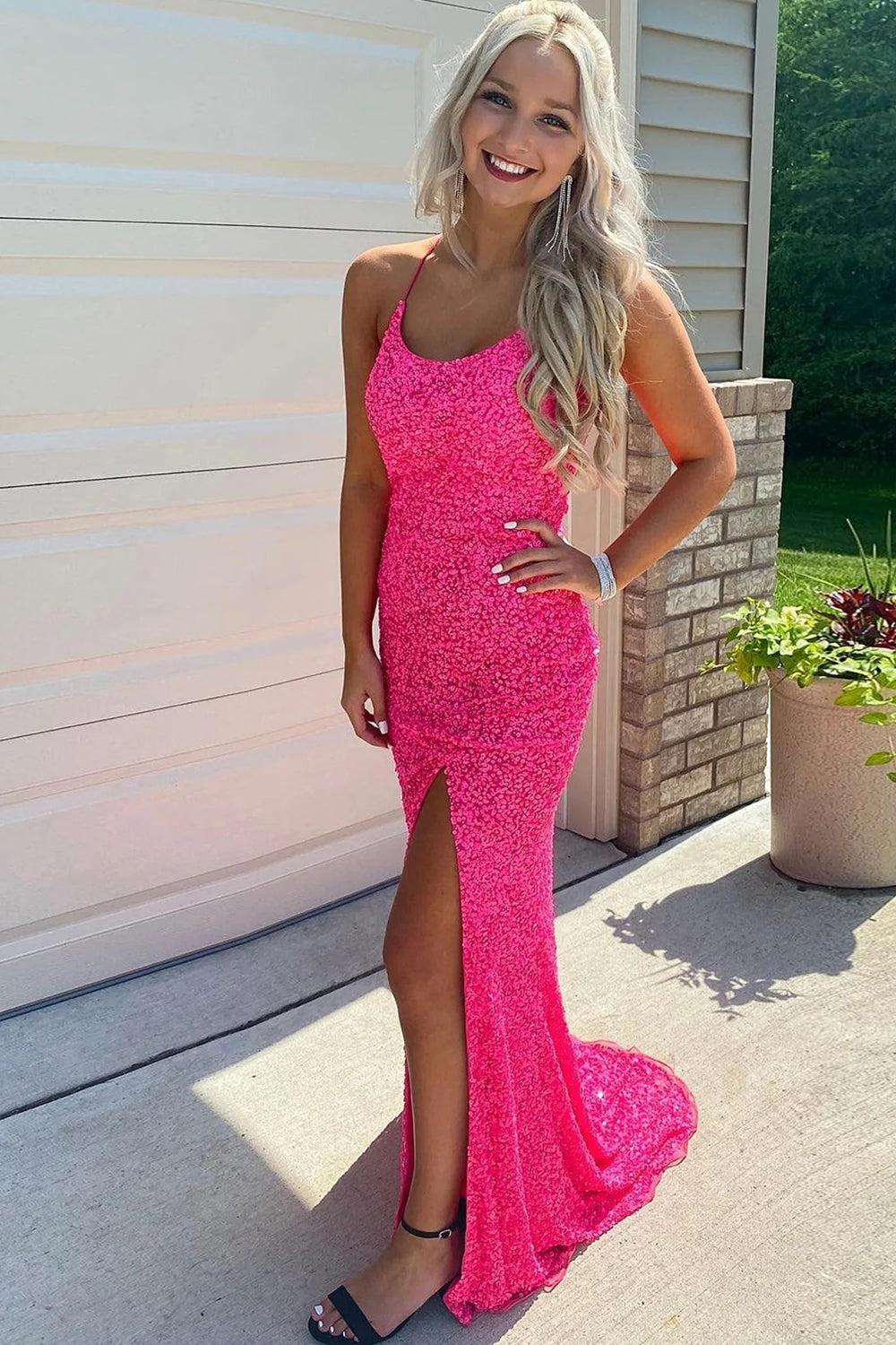 Royal Blue Prom Dress Backless Sequined Long Evening Dress with Slit