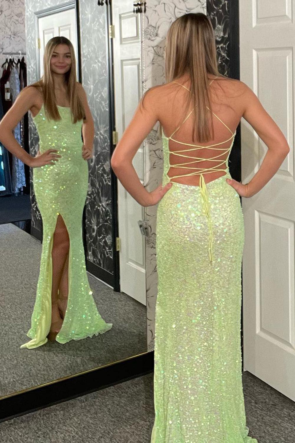 Royal Blue Prom Dress Backless Sequined Long Evening Dress with Slit