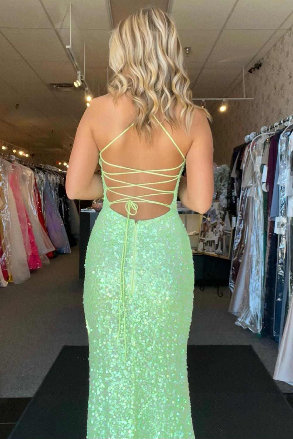 Royal Blue Prom Dress Backless Sequined Long Evening Dress with Slit