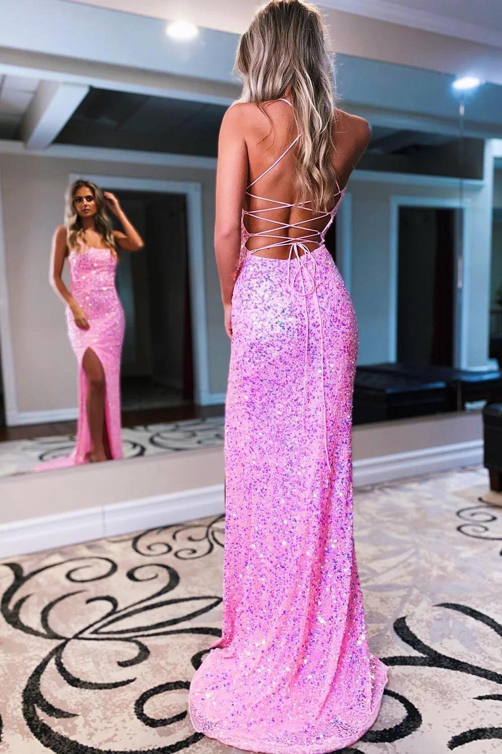 Royal Blue Prom Dress Backless Sequined Long Evening Dress with Slit