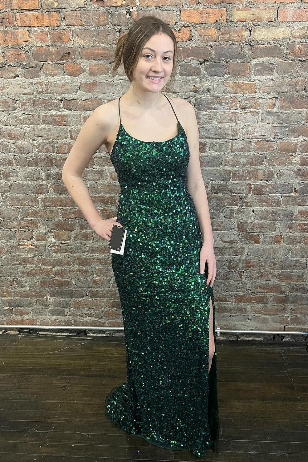 Royal Blue Prom Dress Backless Sequined Long Evening Dress with Slit