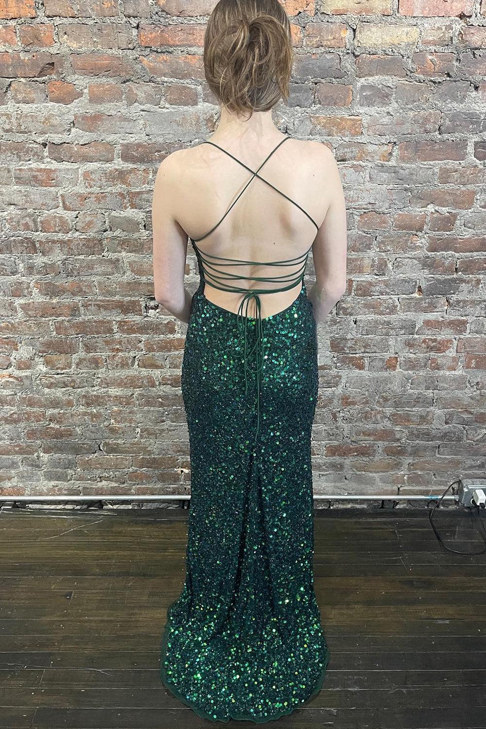 Royal Blue Prom Dress Backless Sequined Long Evening Dress with Slit