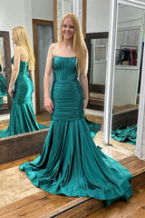 Royal Blue Prom Dress Corset Detachable Sleeves Mermaid Long Evening Dress with Slit