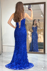 Royal Blue Prom Dress Mermaid Long Evening Dress With Slit