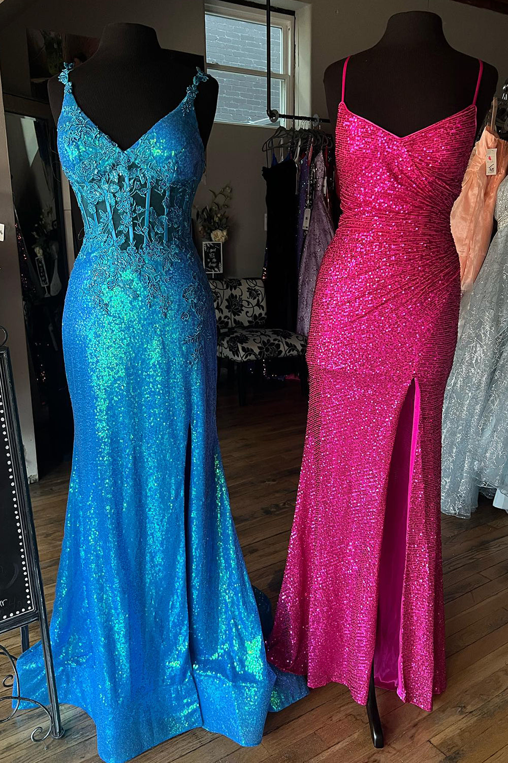 Royal Blue Prom Dress Mermaid Sequined Long Evening Dress with Slit