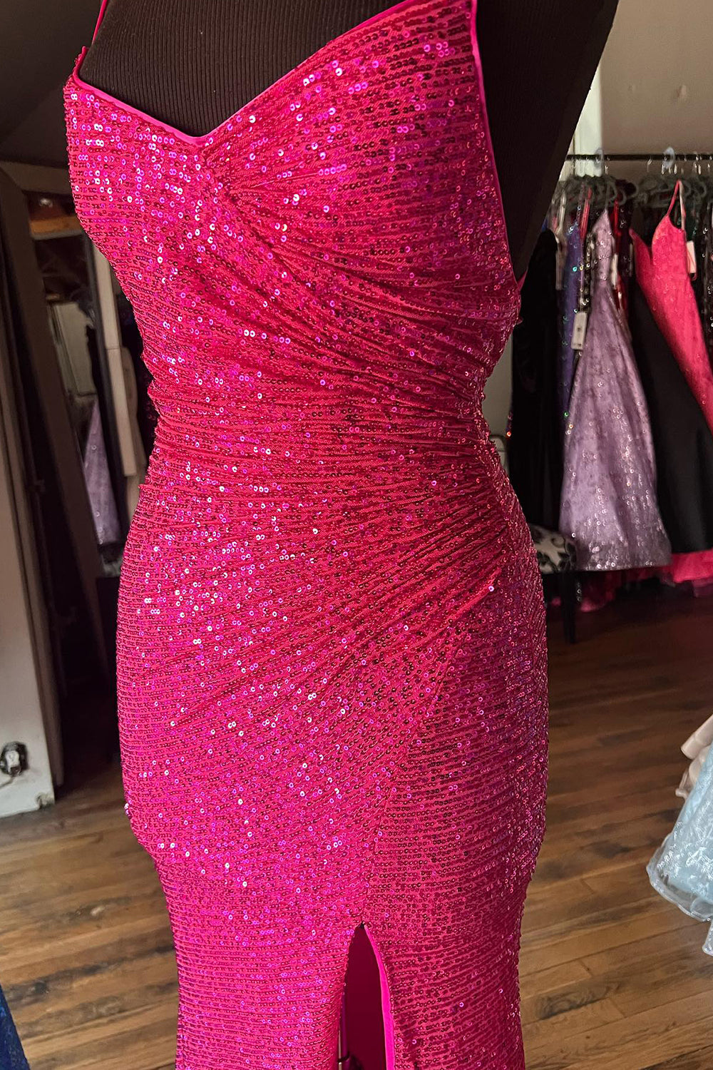 Royal Blue Prom Dress Mermaid Sequined Long Evening Dress with Slit