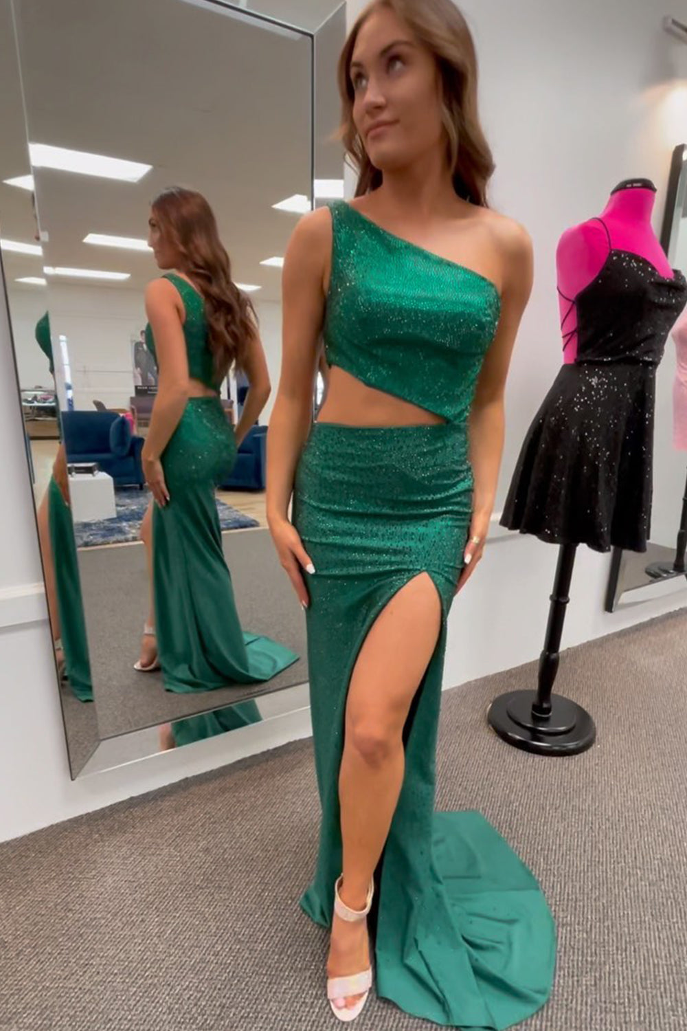 Royal Blue Prom Dress One Shoulder Sheath Long Evening Dress with Slit