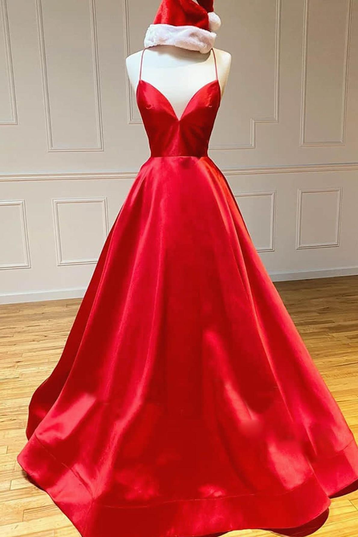 Royal Blue Prom Dress Satin A Line V Neck Long Evening Dress