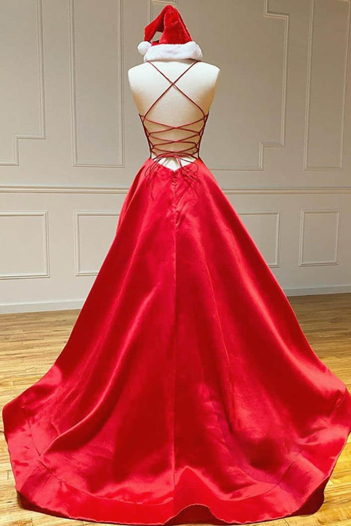 Royal Blue Prom Dress Satin A Line V Neck Long Evening Dress