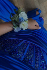 Royal Blue Prom Dress Spaghetti Straps Long Evening Dress with Slit