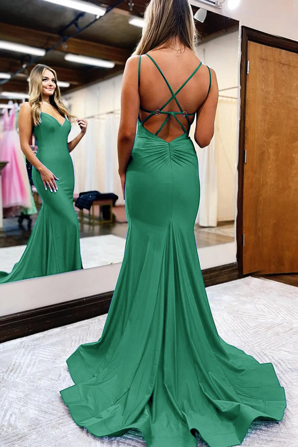 Royal Blue Prom Dress Spaghetti Straps Simple Mermaid Evening Dress