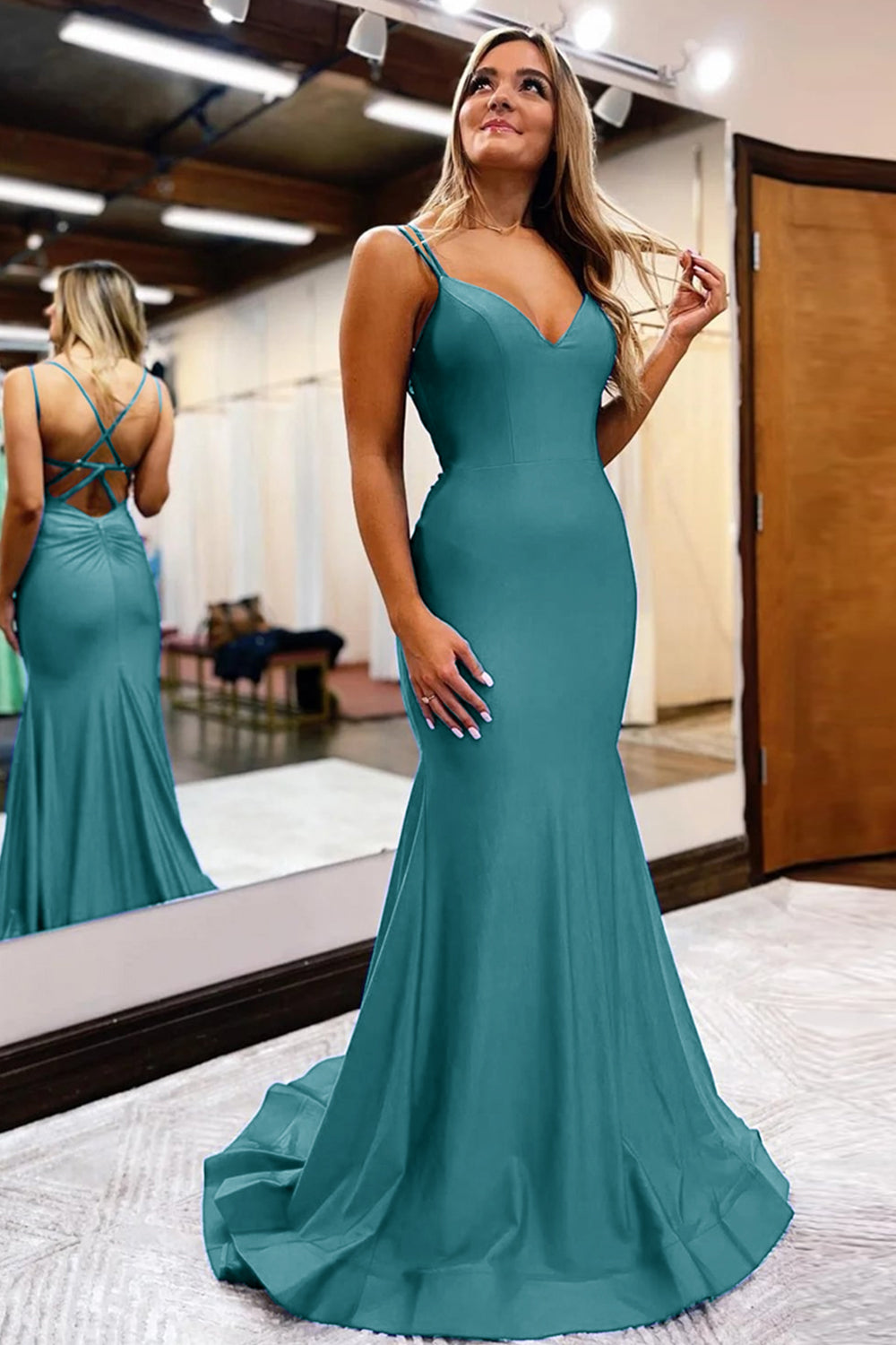 Royal Blue Prom Dress Spaghetti Straps Simple Mermaid Evening Dress