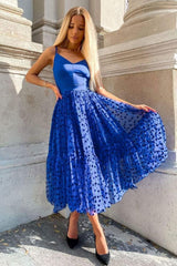 Royal Blue Prom Dress V Neck Tulle Short Cocktail Dress Evening Dress