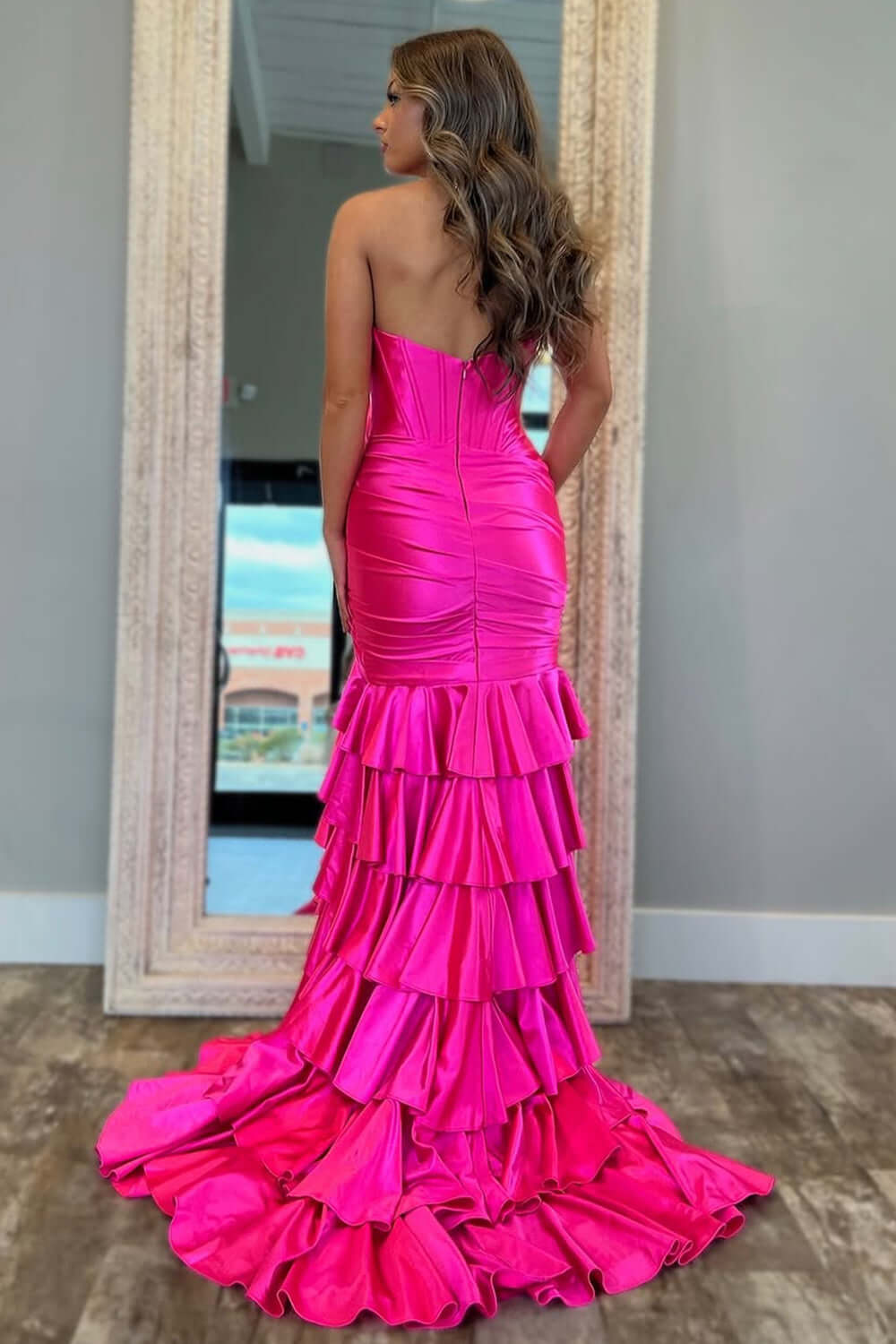 Mermaid Royal Blue Prom Dress Sweetheart Corset Ruffled Long Evening Dress with Slit