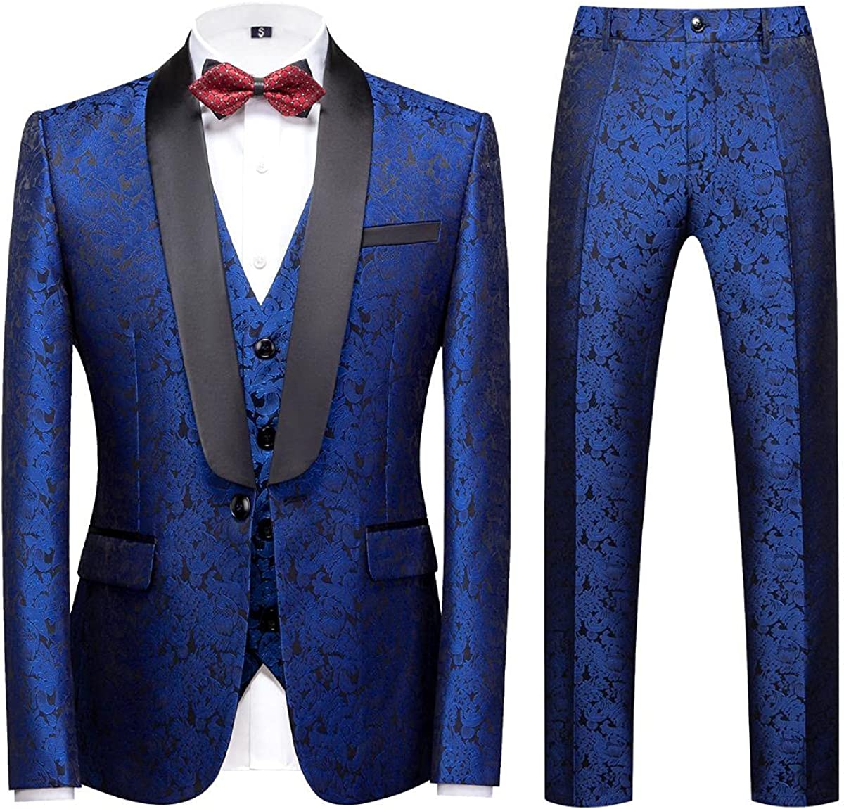 Royal Blue Three Piece Jacquard Wedding Suit for Men