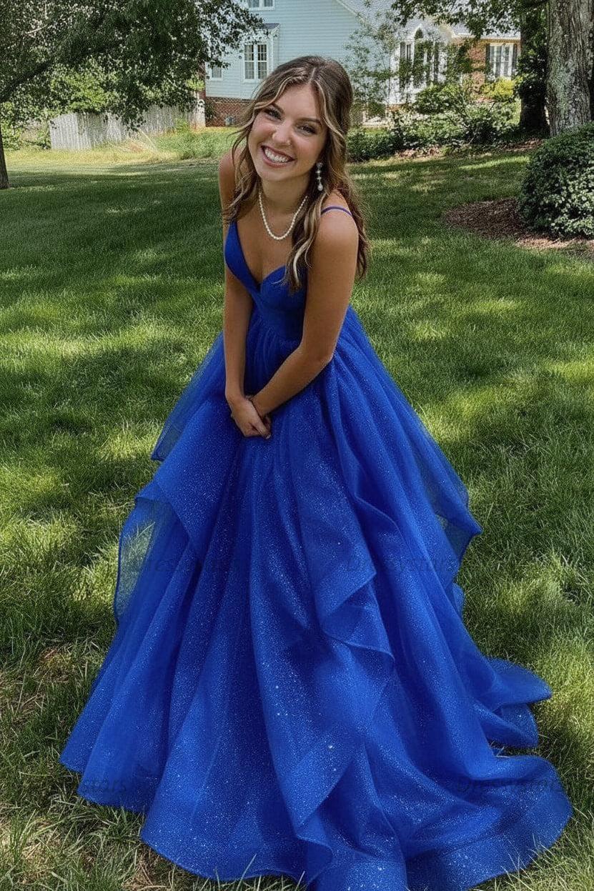 Pink Prom Dress V Neck Tulle Long Formal Evening Dress