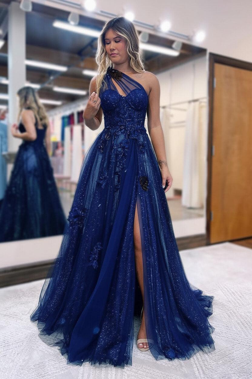 A Line Prom Dress One Shoulder Black Long Appliqued Evening Dress | Dressystars A Line Prom Dress One Shoulder Black Long Appliqued Evening Dress | Dressystars