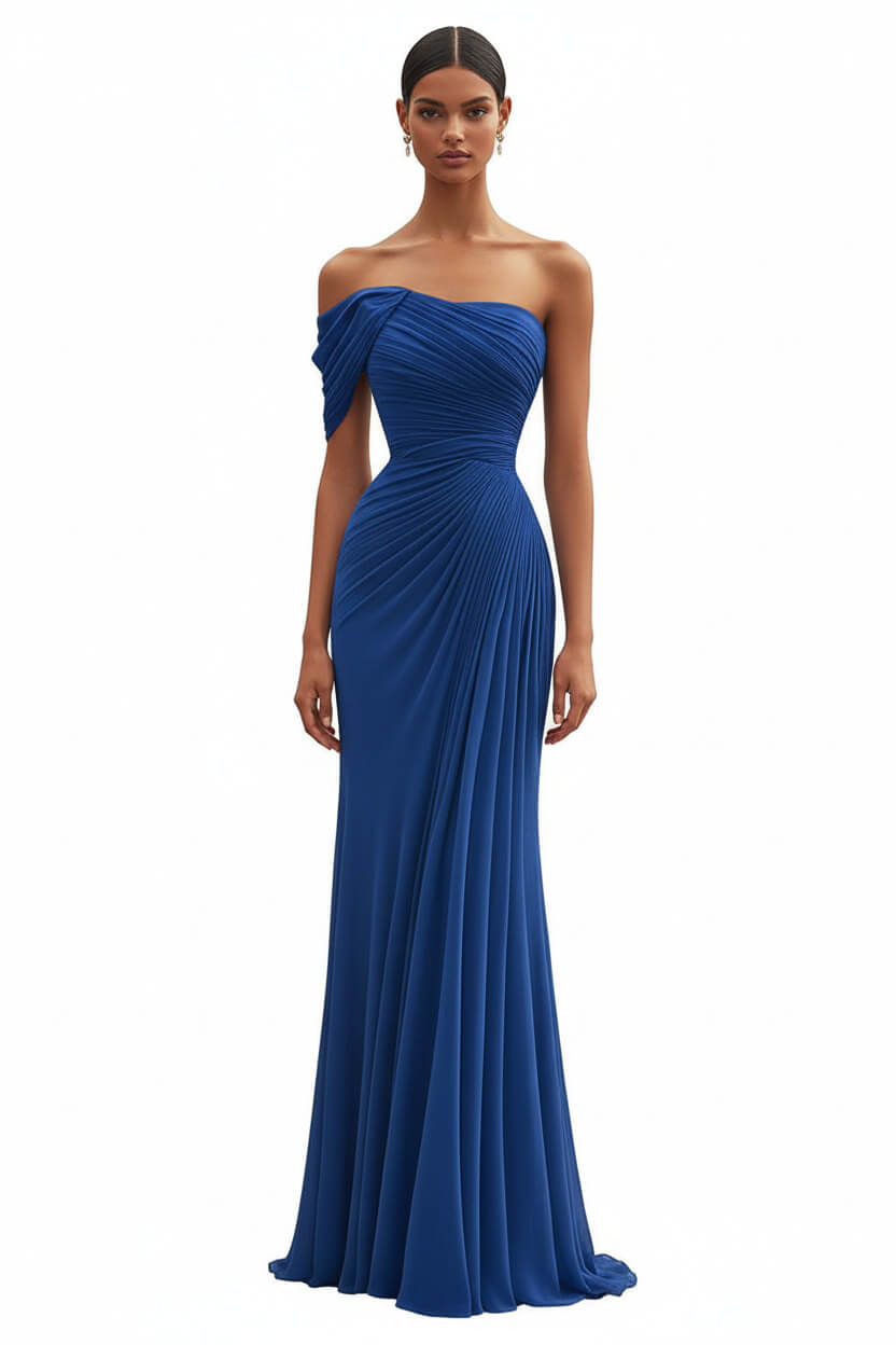 Dressystars One Shoulder Ruched Mermaid Dark Green Wedding Guest Dress Long Formal Dress