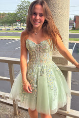 Sage Appliqued A Line Homecoming Dresses Short Corset Cocktail Dresses