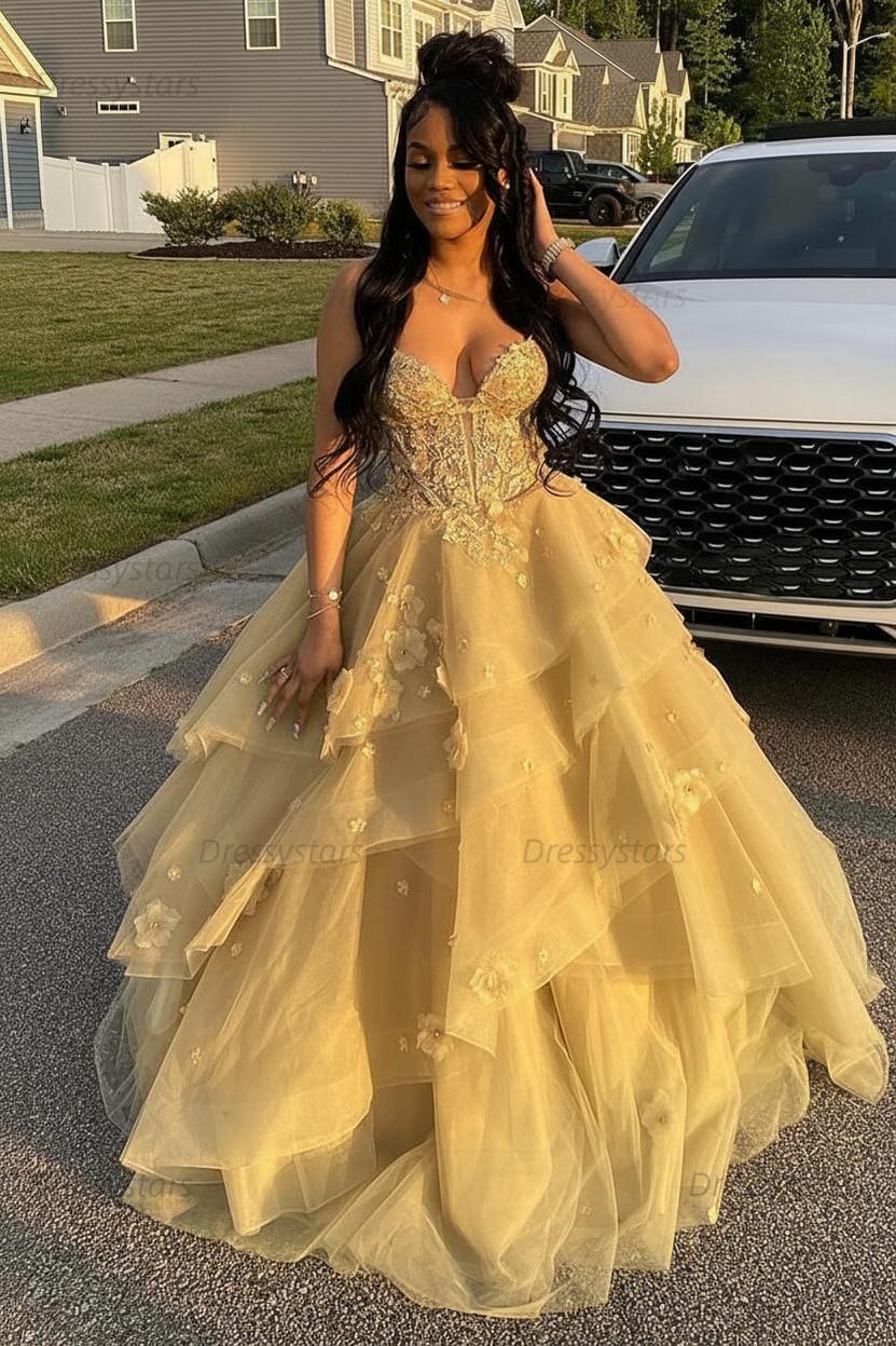 Sage Prom Dress Floral Tiered Ruffles A-Line Sweetheart Corset Long Formal Dress