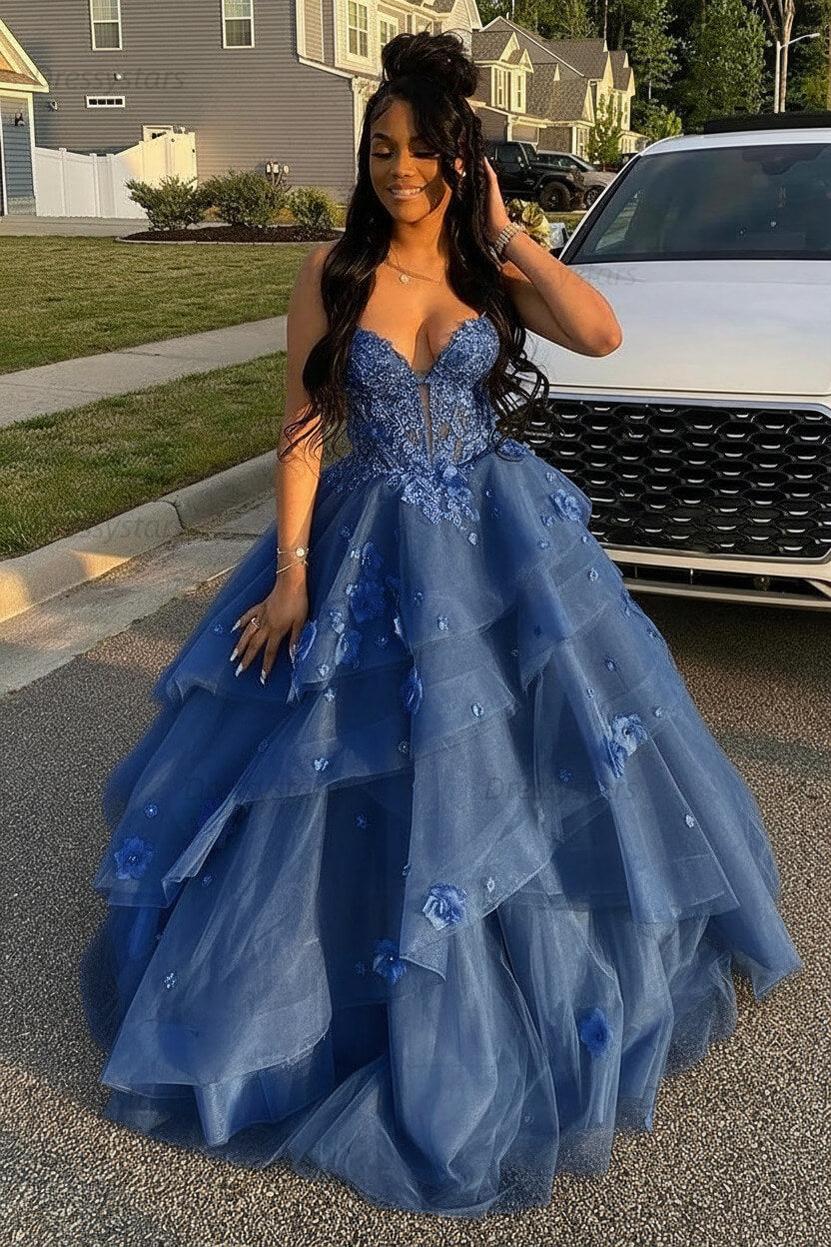 Sage Prom Dress Floral Tiered Ruffles A-Line Sweetheart Corset Long Formal Dress