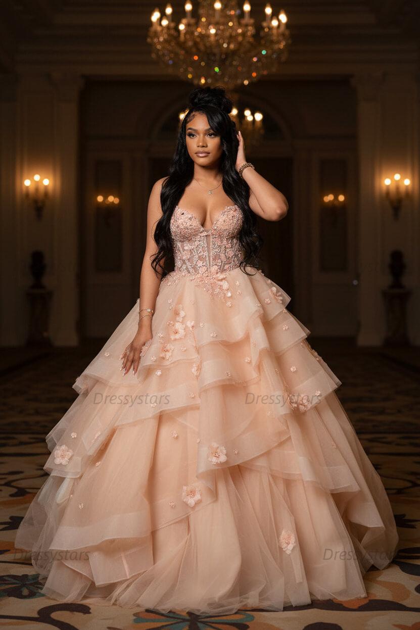 Sage Prom Dress Floral Tiered Ruffles A-Line Sweetheart Corset Long Formal Dress