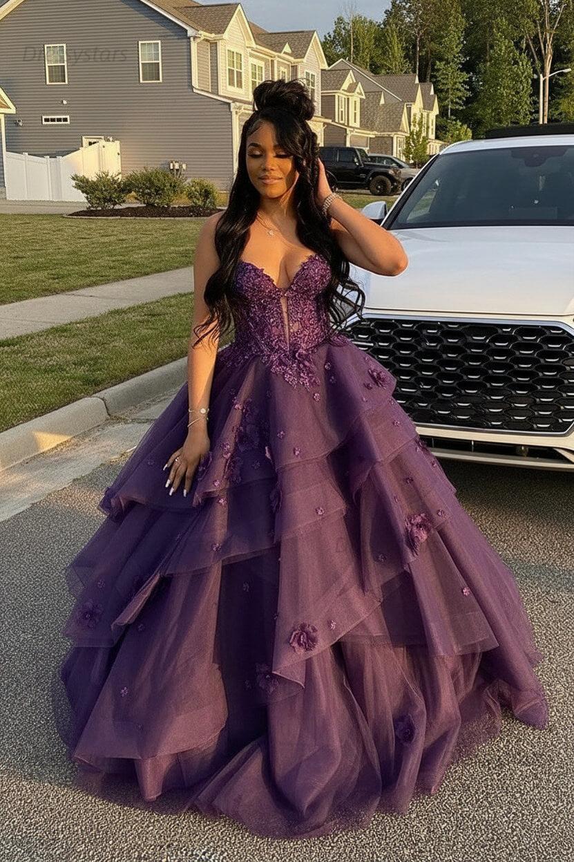 Sage Prom Dress Floral Tiered Ruffles A-Line Sweetheart Corset Long Formal Dress
