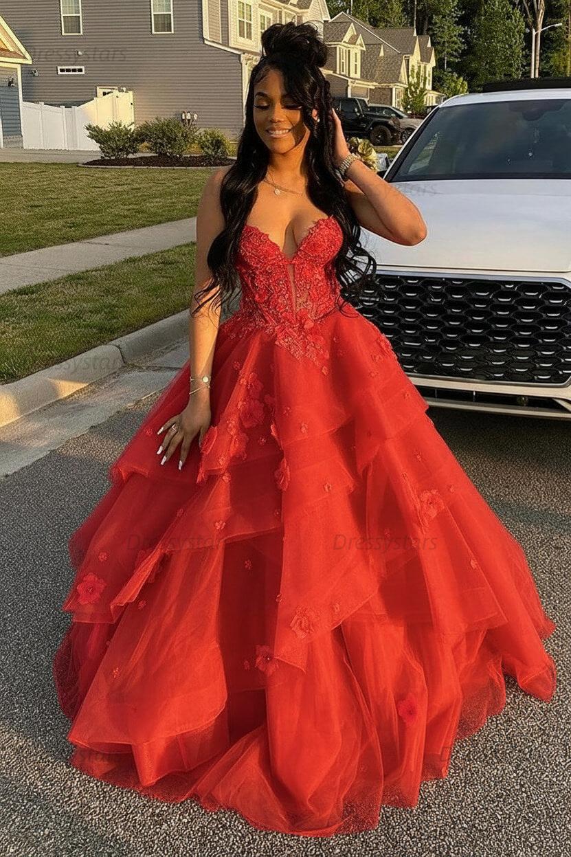 Sage Prom Dress Floral Tiered Ruffles A-Line Sweetheart Corset Long Formal Dress