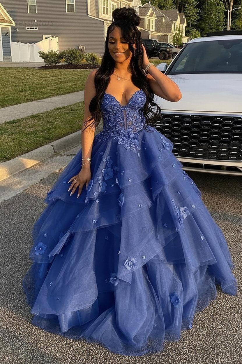 Sage Prom Dress Floral Tiered Ruffles A-Line Sweetheart Corset Long Formal Dress