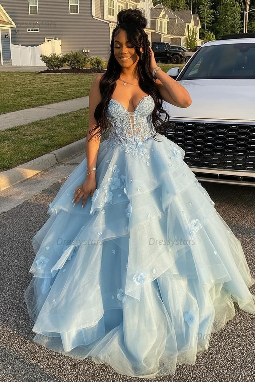 Sage Prom Dress Floral Tiered Ruffles A-Line Sweetheart Corset Long Formal Dress