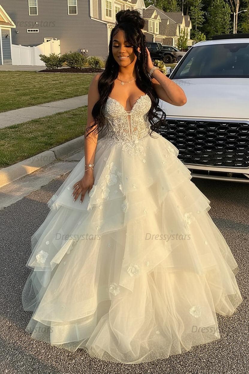 Sage Prom Dress Floral Tiered Ruffles A-Line Sweetheart Corset Long Formal Dress