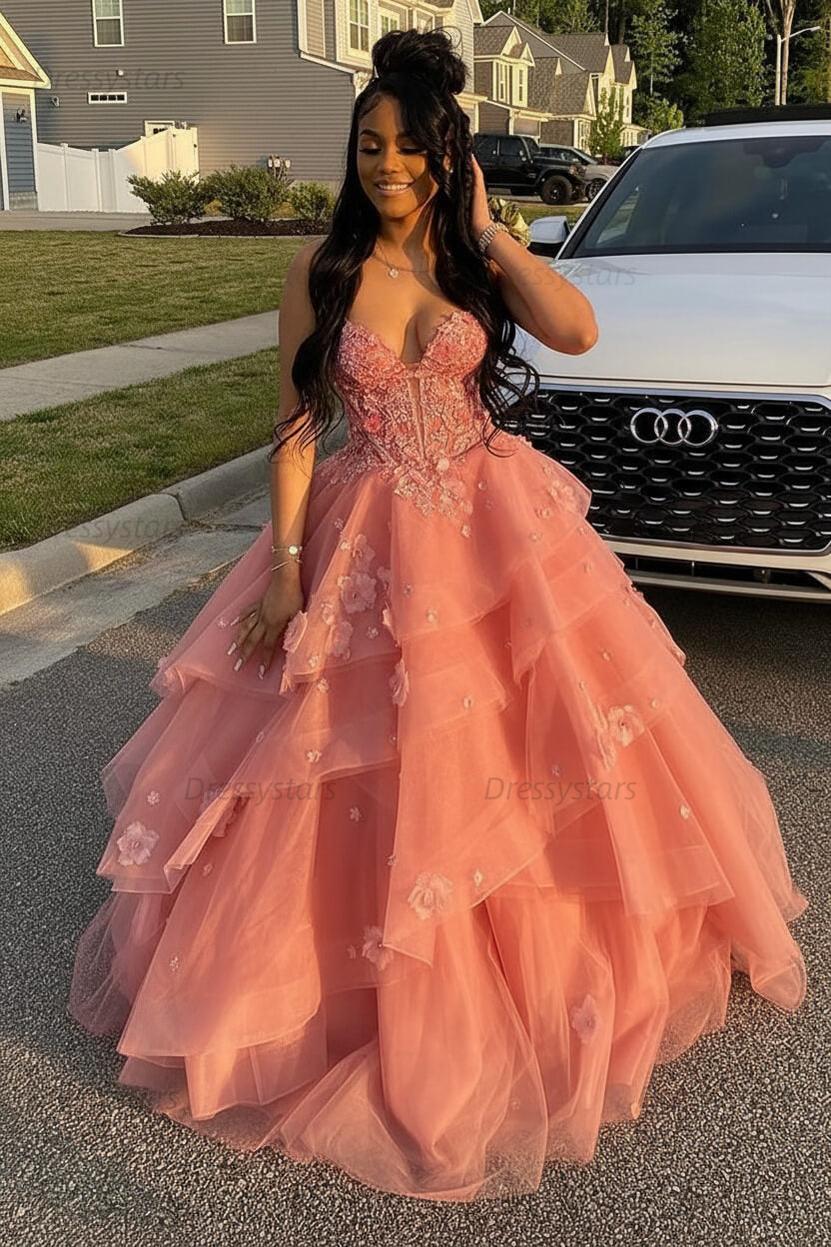 Sage Prom Dress Floral Tiered Ruffles A-Line Sweetheart Corset Long Formal Dress